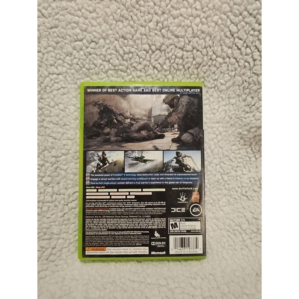 Battlefield 3 (Microsoft Xbox 360,‎ 2011) Tested Working No Manual Free Shipping
